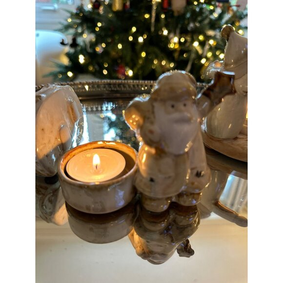 VTG Ceramic XMAS Tea Light Holder Santa & Angel Figurines Neutral esthetic beige - Picture 9 of 11